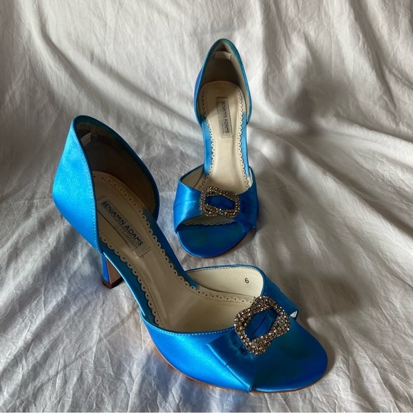 Benjamin Adams London Blue Dyed Duchesse Silk Heels - Picture 13 of 13